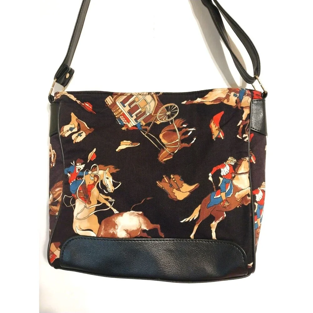 Western Rodeo Cowboy Purse Handbag Horse Lasso Bag Fabric 11x11x4